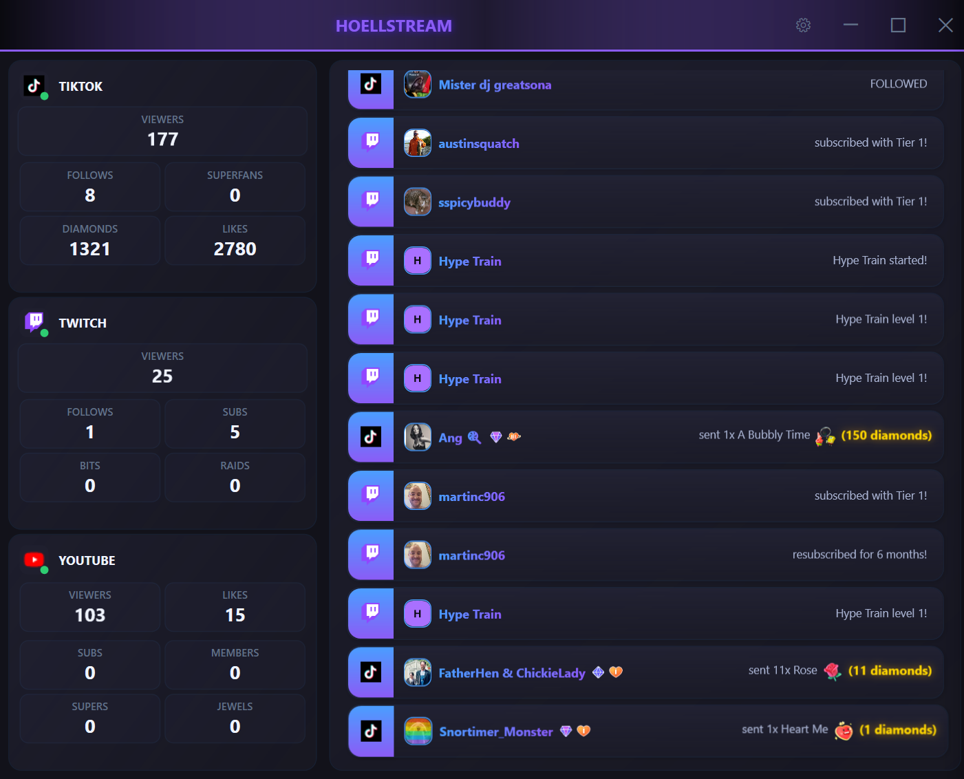 Stream events like follows, subs, bits, superchats, and more